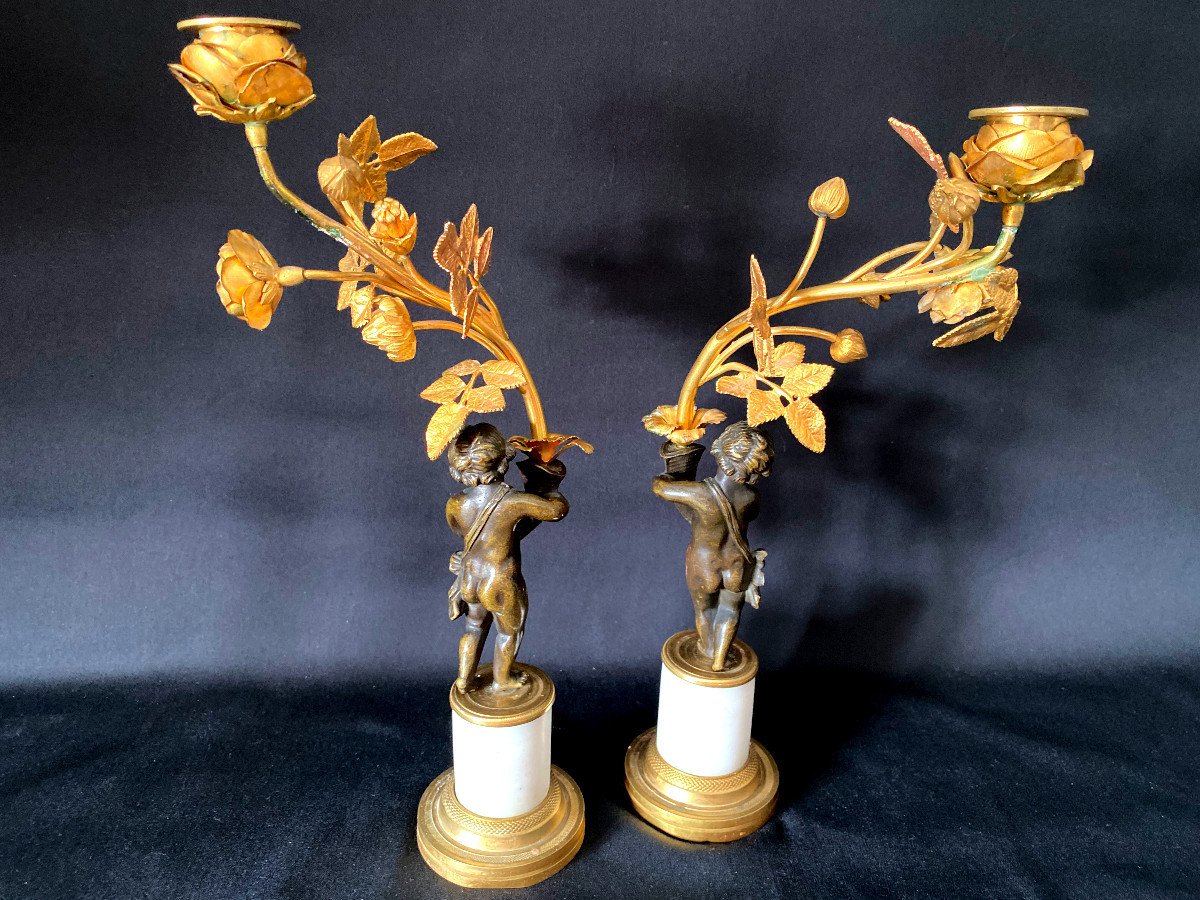 Pair Of Gilt And Patinated Bronze Candlesticks-photo-4
