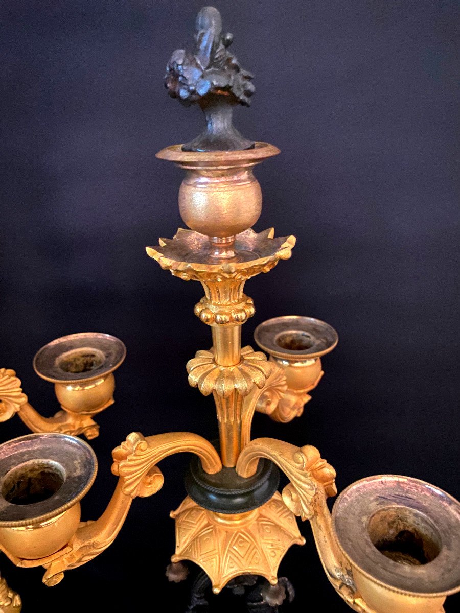 Chinese Candelabra In Gilt Bronze-photo-3