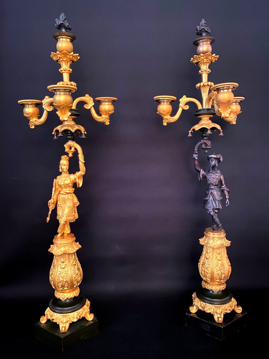 Candélabres Aux Chinois En Bronze Doré