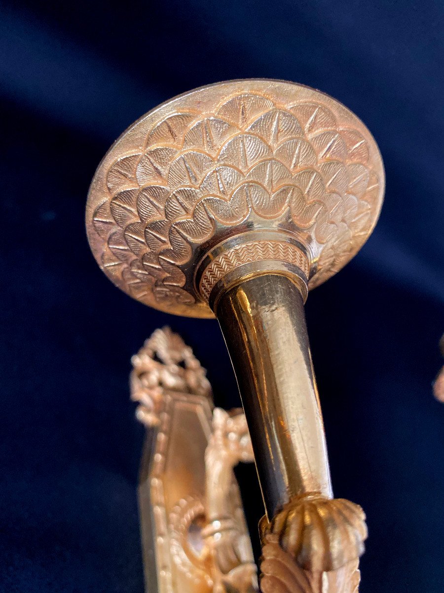 Pair Of Empire Sconces Attributed To Feuchère In Gilt Bronze-photo-3