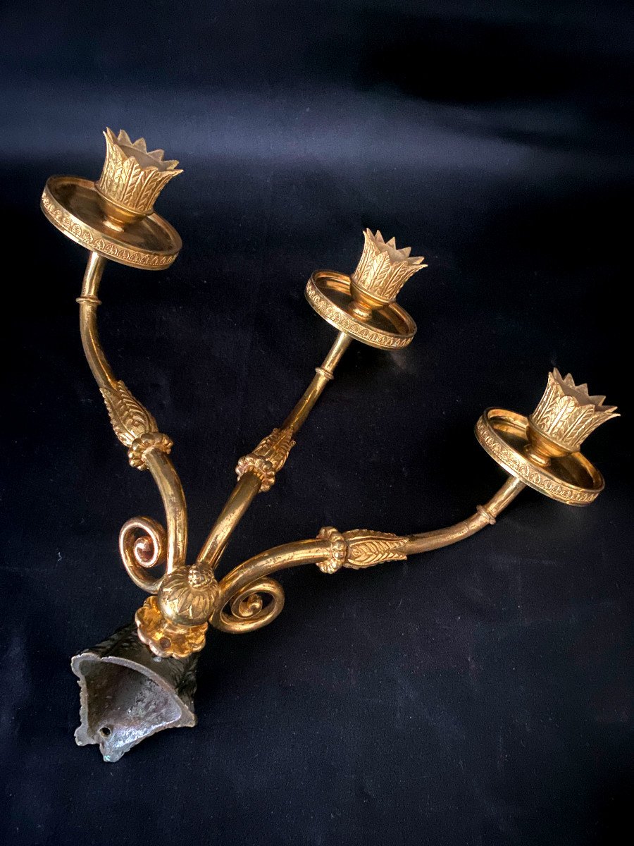 Paire d'Appliques De Trumeau En Bronze Doré Fin Du XVIII ème Siècle-photo-4