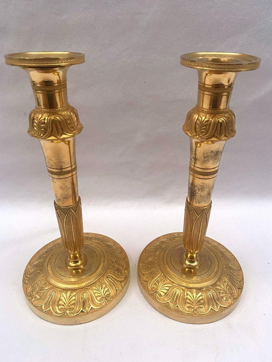 Pair Of Empire Candlesticks In Gilt Bronze-photo-3