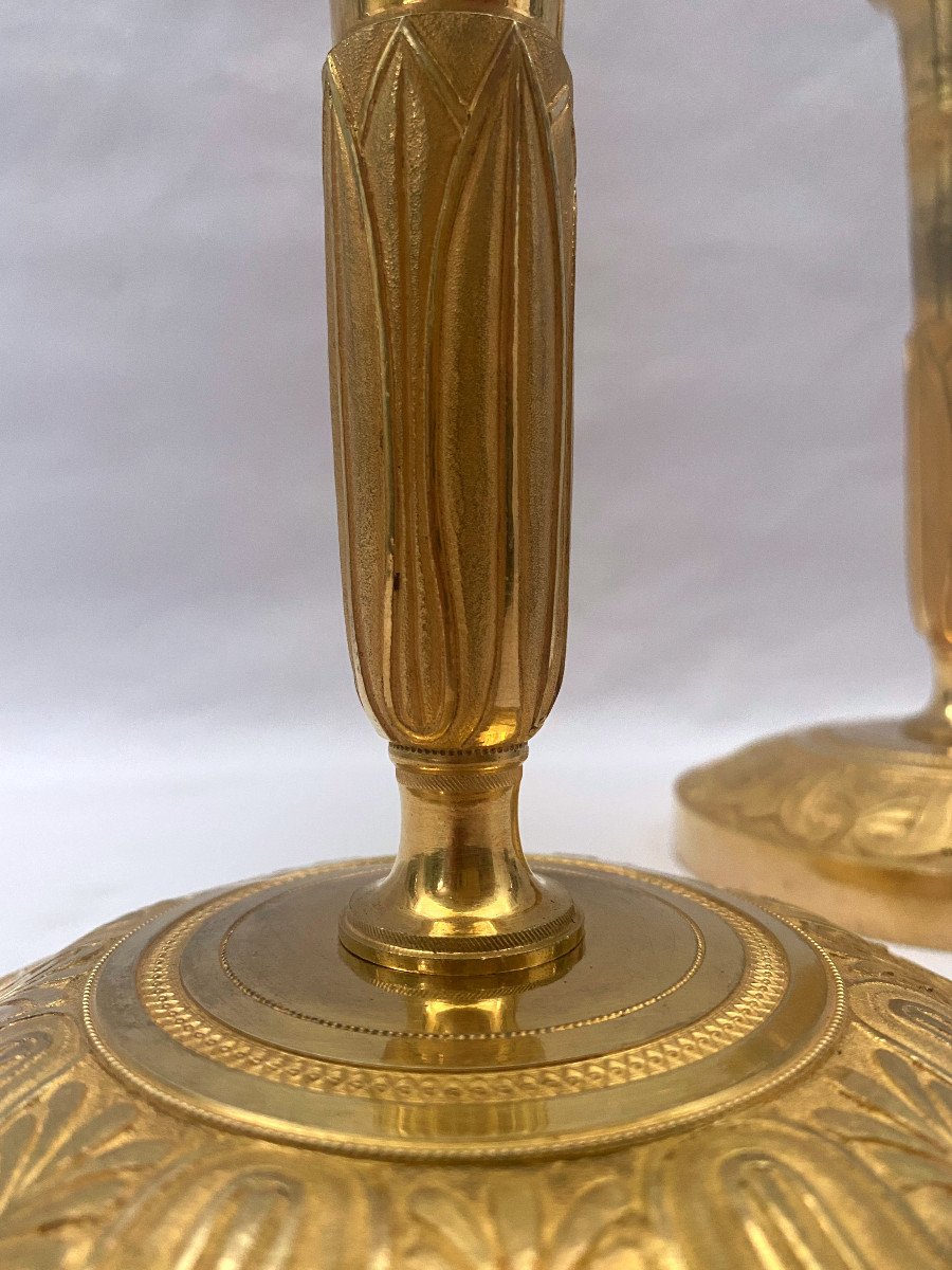 Pair Of Empire Candlesticks In Gilt Bronze-photo-4