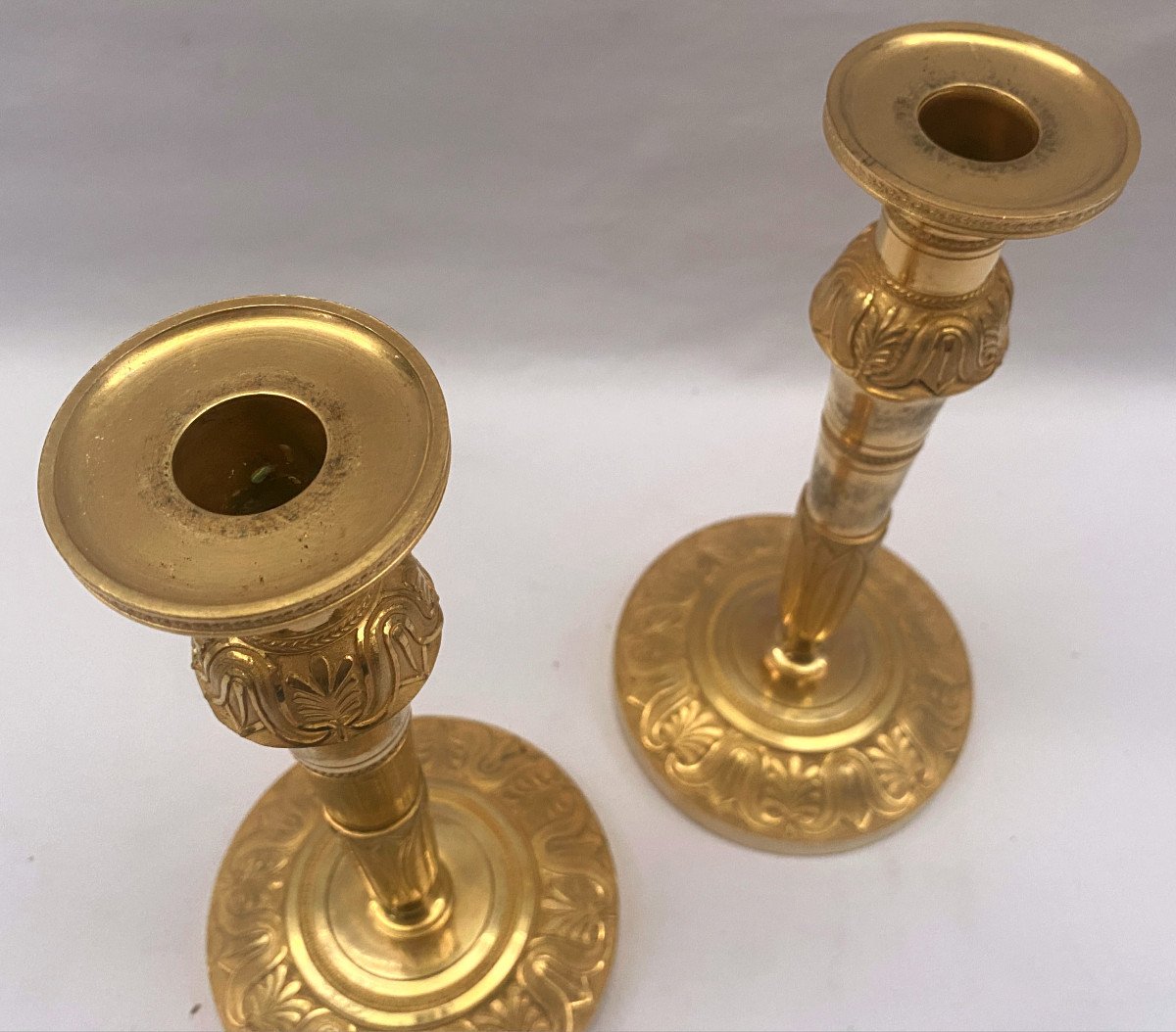 Pair Of Empire Candlesticks In Gilt Bronze-photo-4