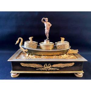 Empire Period Inkwell In Gilt Bronze