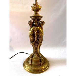 Important Pied De Lampe En Bronze