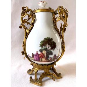 Louis XV Period Gilt Bronze Mounted Meissen Vase