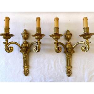 Pair Of Louis XVI Style Gilded Bronze Sconces