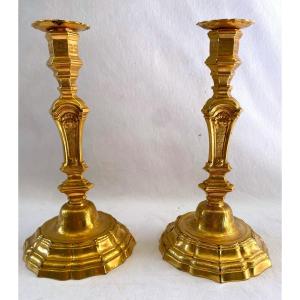 Pair Of Regency Candlesticks In Gilt Bronze