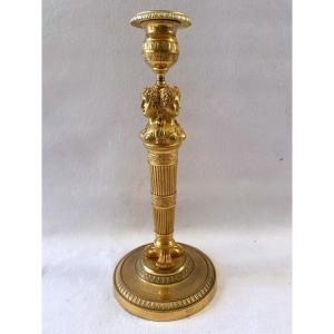 Empire Candlestick In Gilt Bronze With Busts 