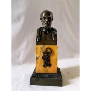 Buste Hippocrate En Bronze Et Marbre