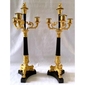 Empire Candelabra In Gilt And Patinated Bronze Attributable To Thomire