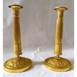 Empire Candlesticks In Gilt Bronze Signed Galle