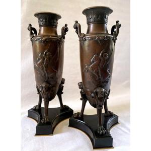 Pair Of Bronze Vases Signed Lindemberg