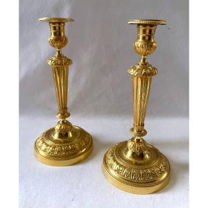 Pair Of Louis XVI Candlesticks In Gilt Bronze