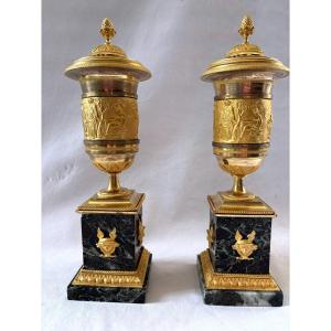 Thomire Paire de Vases en Bronze Doré Epoque Empire