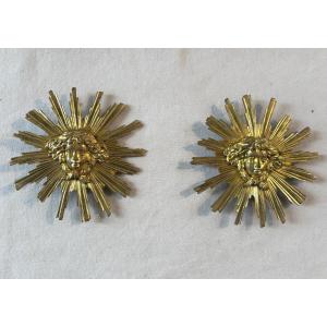 Pair Of Large Gilded Bronze Suns Forming Nail Covers