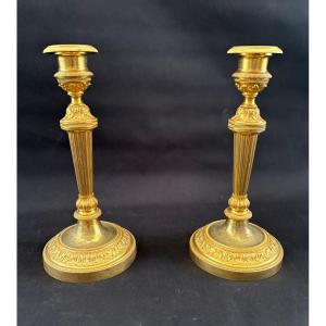 Pair Of Gilt Bronze Directoire Candlesticks