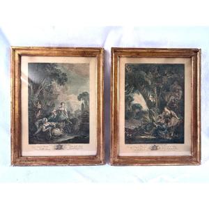 Pair Of Engravings: Hunting And Fishing