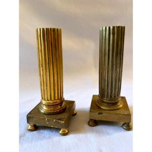 Pair Of Louis XVI-style Candlesticks In Gilded Bronze