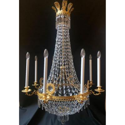 Large Hot Air Balloon Chandelier Restoration Period Gilt Bronze And Crystal