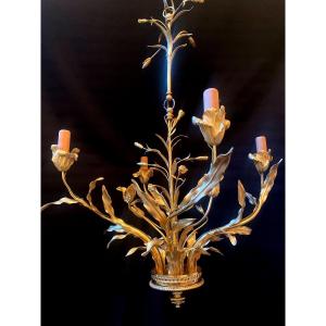 Gilt Bronze Chandelier With Floral Decor