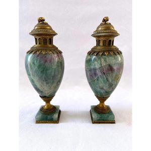 Bougeoirs Vases En Spathfluor Signé Guiseppé Valadier