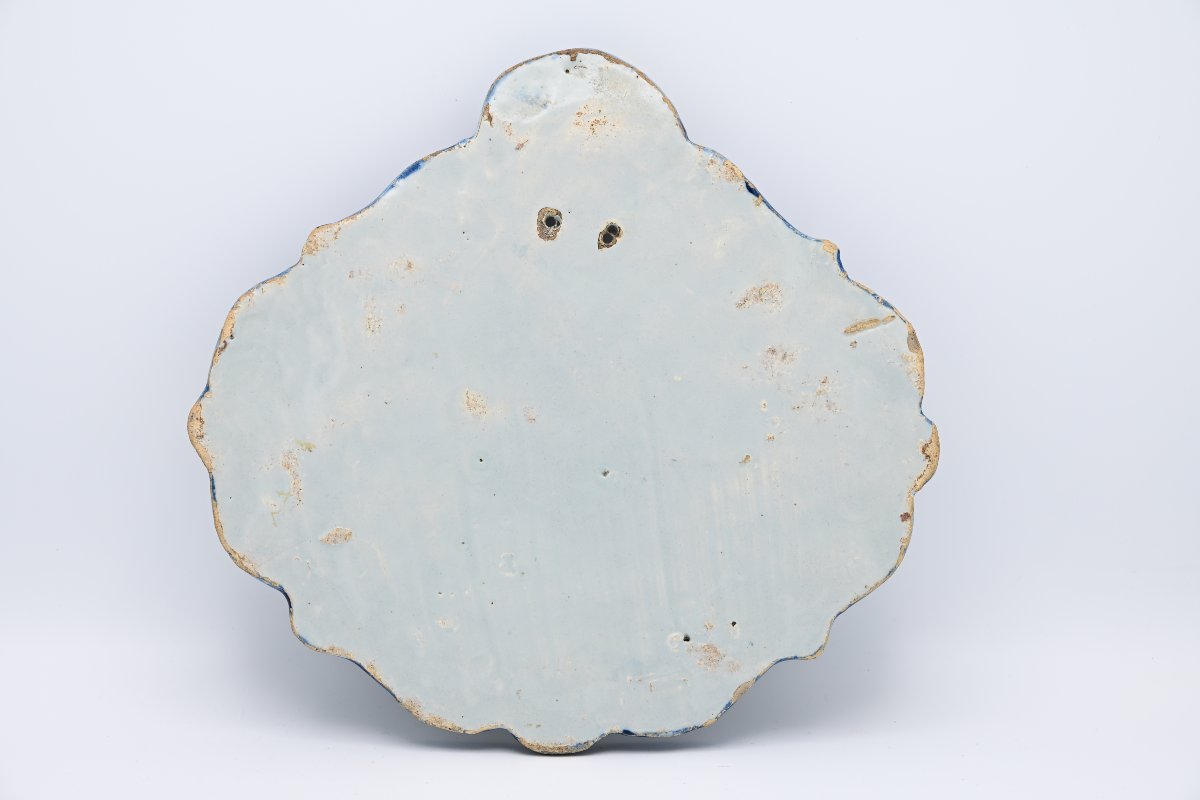 Delft Earthenware Wall Plate With Blue-and-white Decoration And A Polychrome Frame, Mid-18th Century-photo-3