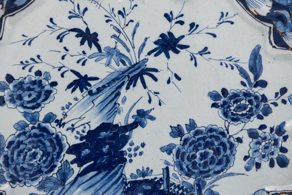 Delft Earthenware Wall Plate With Blue-and-white Decoration And A Polychrome Frame, Mid-18th Century-photo-4