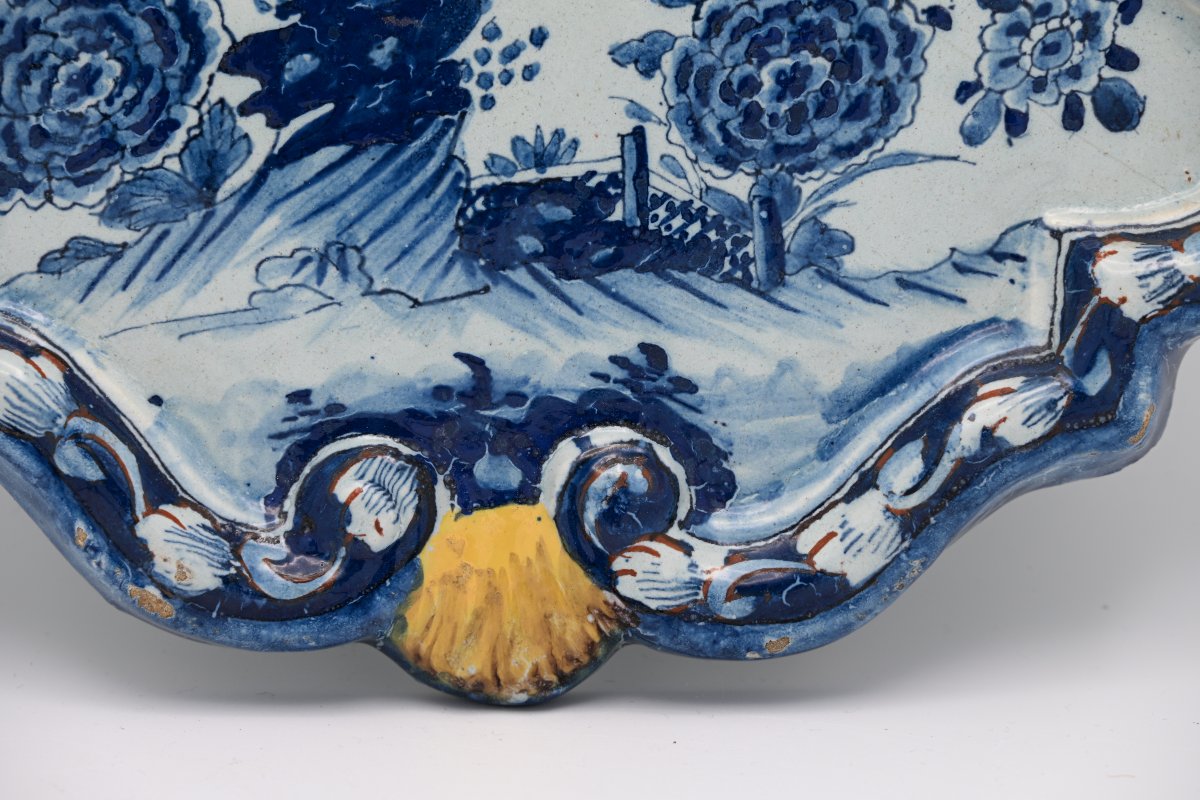 Delft Earthenware Wall Plate With Blue-and-white Decoration And A Polychrome Frame, Mid-18th Century-photo-5
