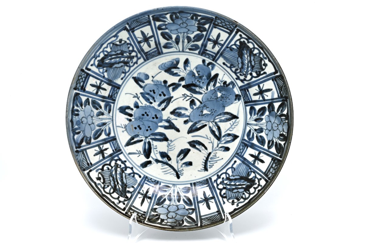 Antique Japanese Arita Blue And White Kraak-style Dish, Edo Period, Circa 1680