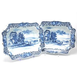 Pair Of Rococo Delft Earthenware Salad Bowls Decorated With An Italian Landscape, Mid-18th Century