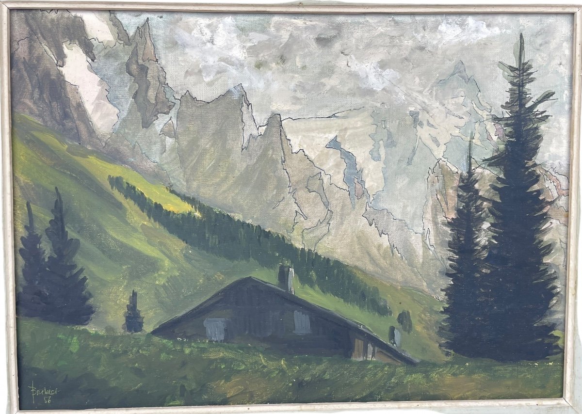 Oil On Canvas Mountains Barbier 1956 -photo-2