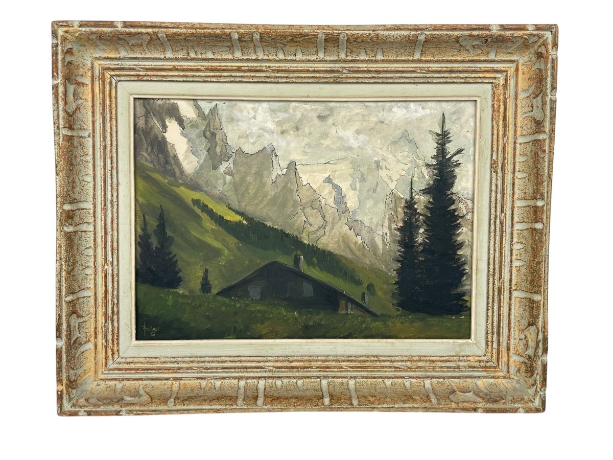 Oil On Canvas Mountains Barbier 1956 