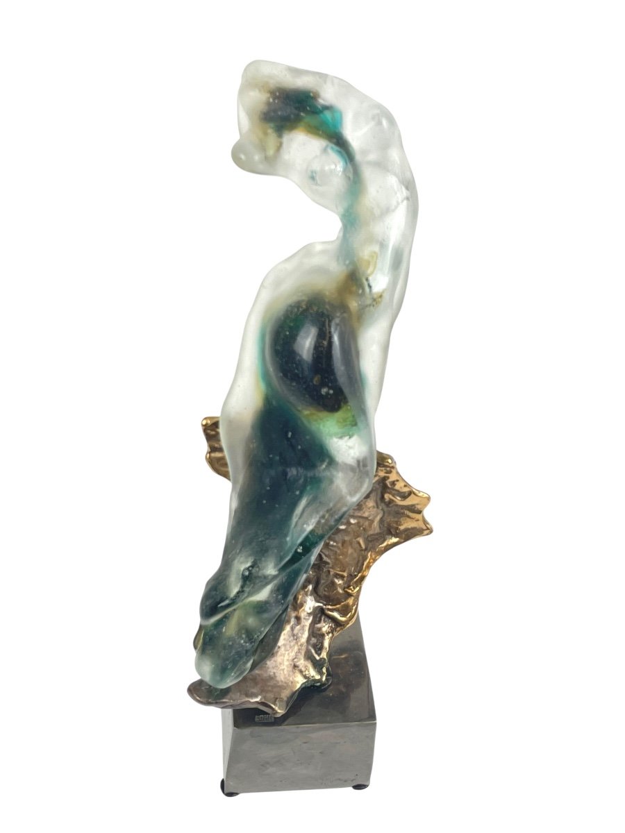 Nude Sculpture In Glass Paste And Gilded Bronze By Yves Lohe (1947) -photo-4
