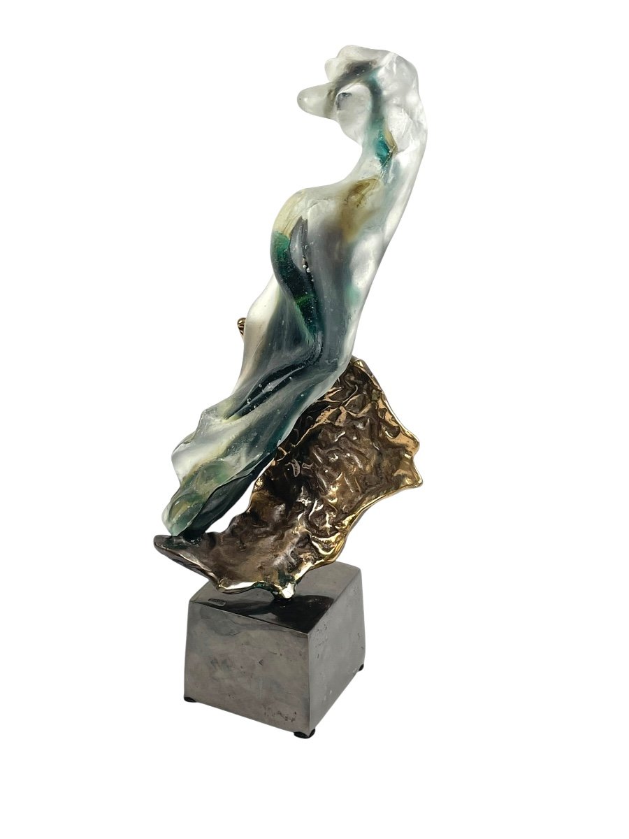 Nude Sculpture In Glass Paste And Gilded Bronze By Yves Lohe (1947) -photo-5