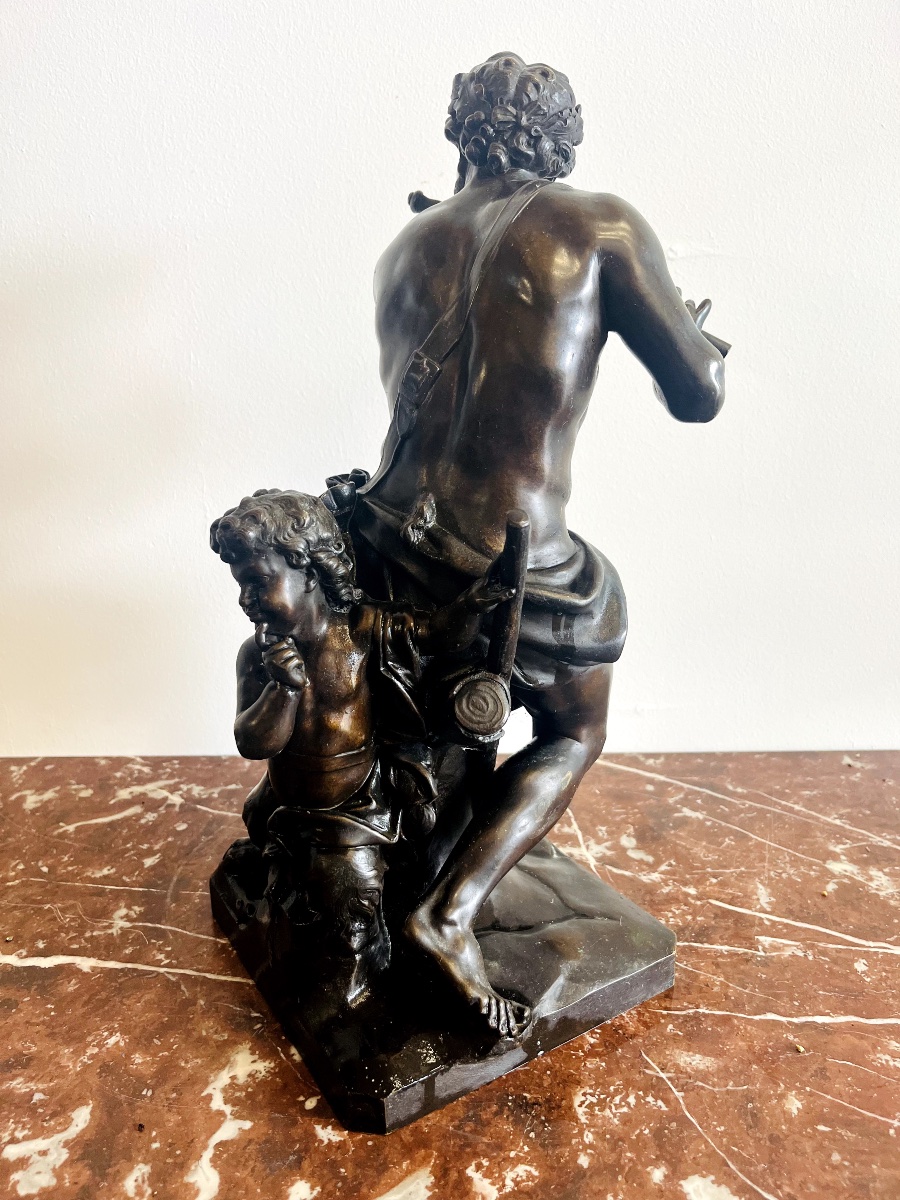 Figurine En Bronze Signé Antoine Coysevox(1640-1720)  "Faune Et Satyre"-photo-2