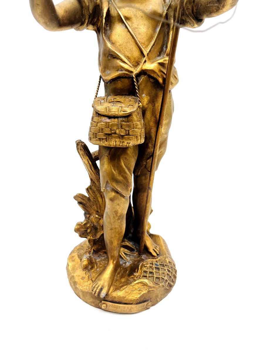 Régule Représentant Un "pêcheur à La Ligne" Par émile Laporte 1858-1907 -photo-3