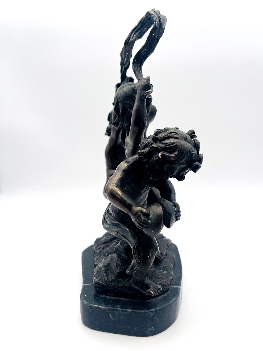 Sculpture En Bronze d'Un Trio De Chérubins-photo-2