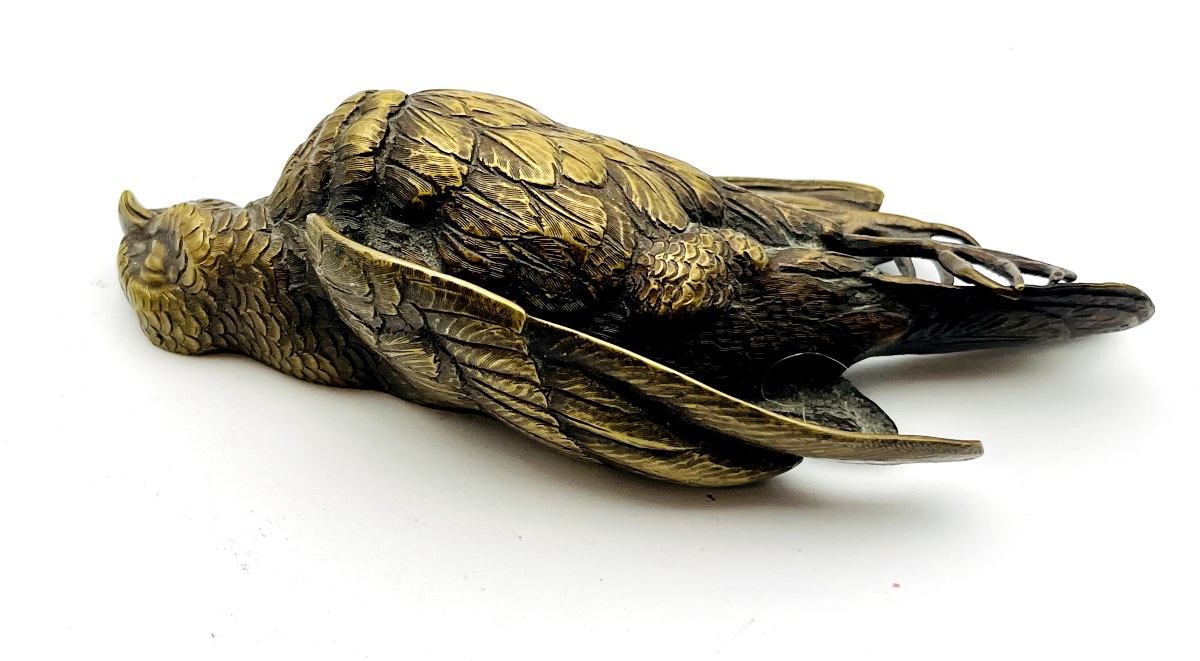 Bronze Paperweight Dead Bird-photo-2
