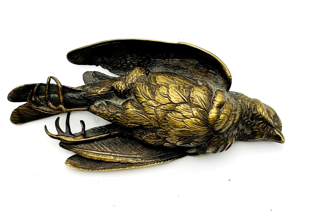 Bronze Paperweight Dead Bird-photo-4