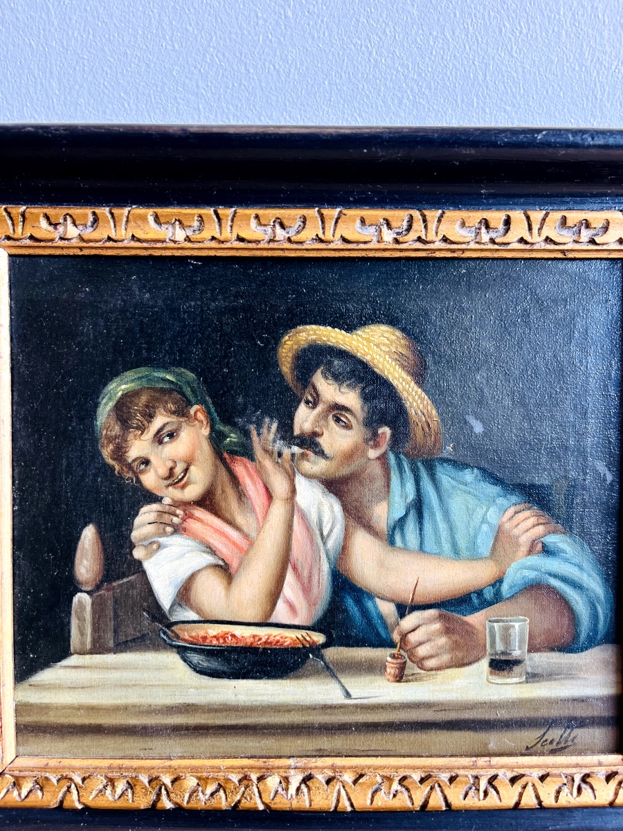 Oil Painting On Canvas Representing A Man And A Woman-photo-3