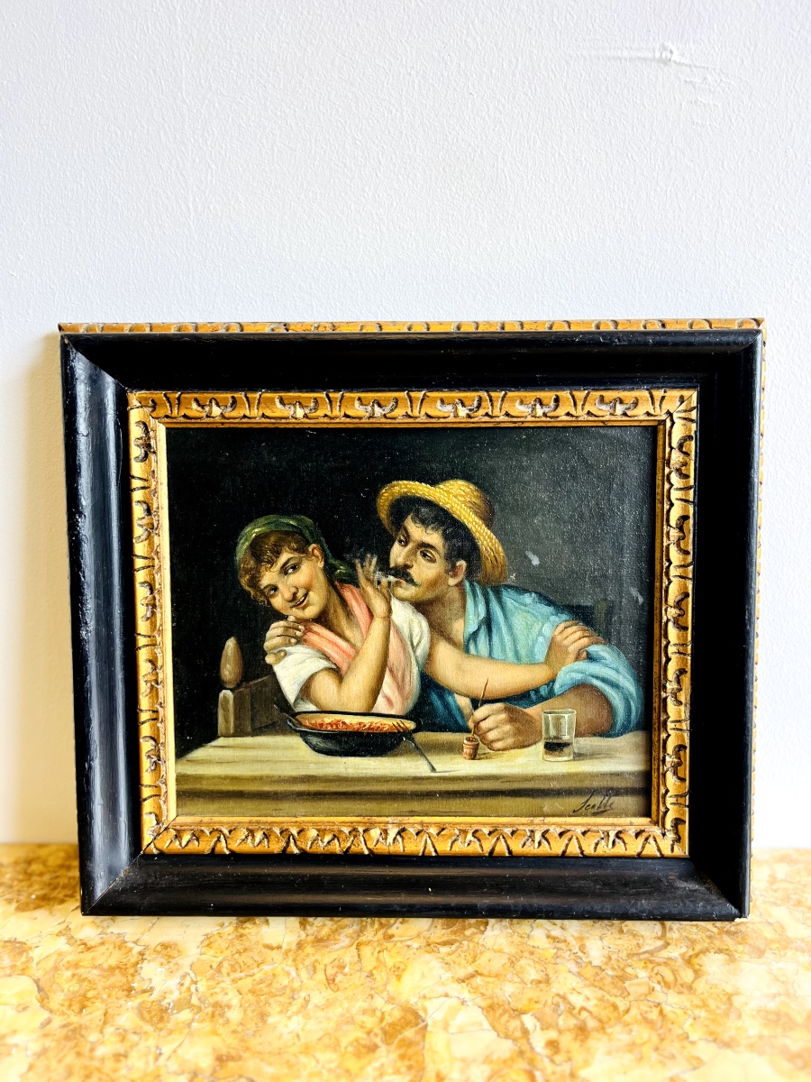Oil Painting On Canvas Representing A Man And A Woman