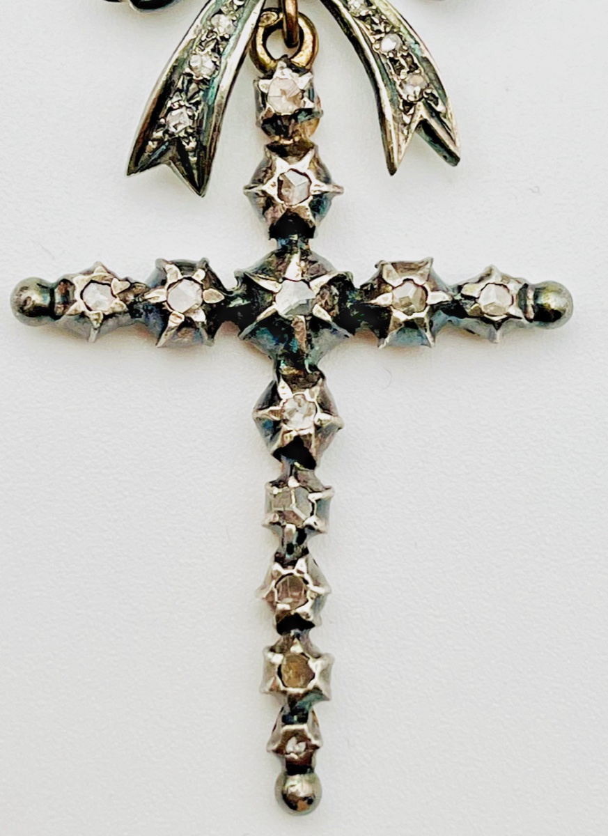 Antique Marie-antoinette Cross Gold Silver And Diamonds-photo-3