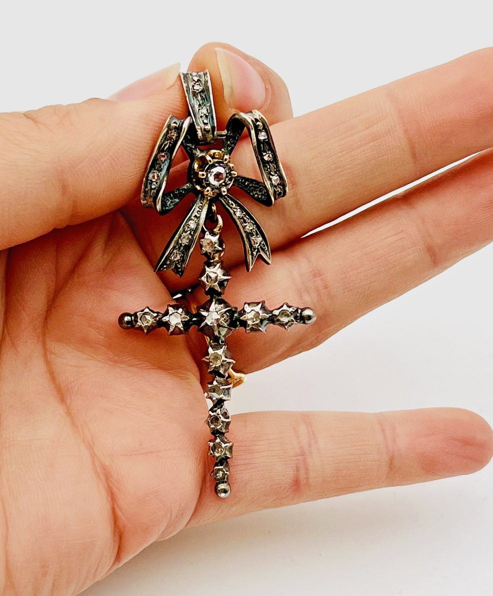 Antique Marie-antoinette Cross Gold Silver And Diamonds-photo-1