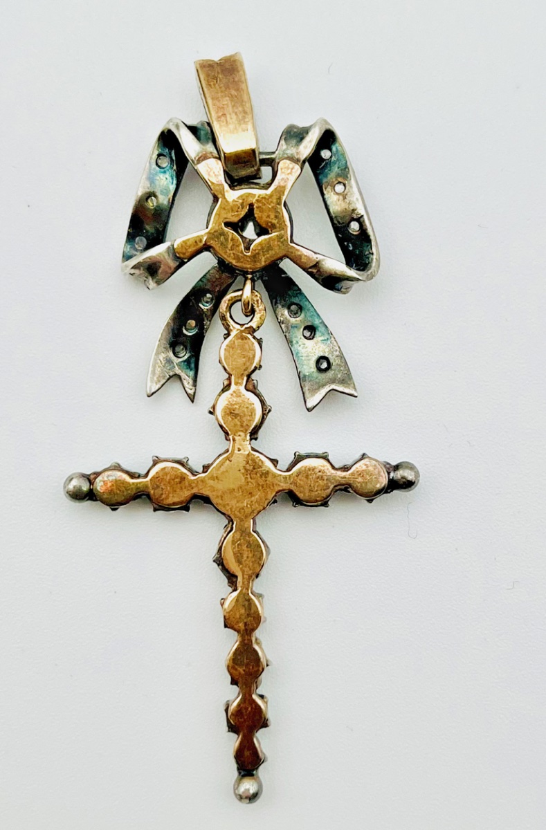 Antique Marie-antoinette Cross Gold Silver And Diamonds-photo-3