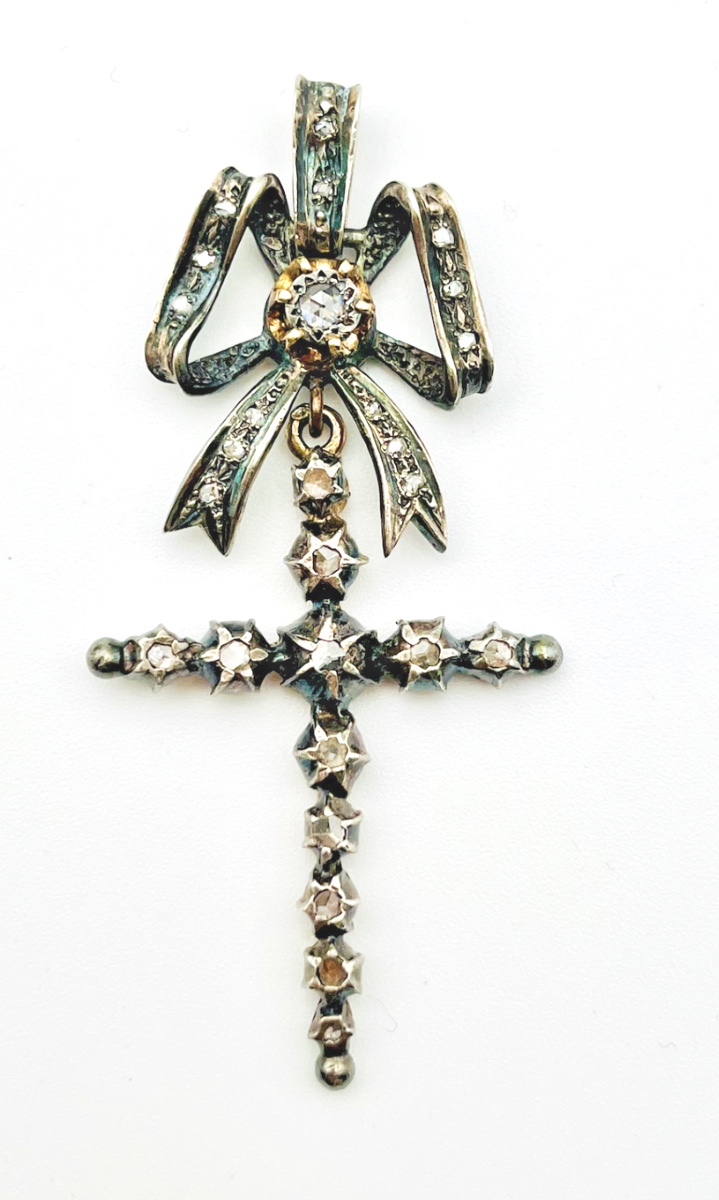 Antique Marie-antoinette Cross Gold Silver And Diamonds
