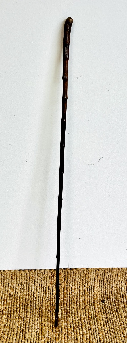 Long-stick Cane In Patinated Bamboo – France, 20th Century