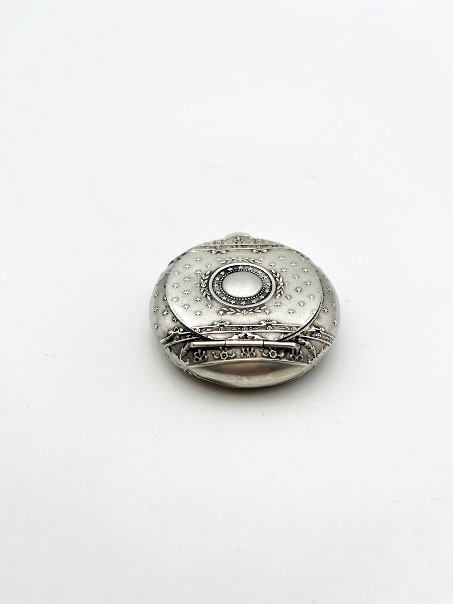 Ancien Poudrier En Argent Massif 800– Début XXe Siècle-photo-2