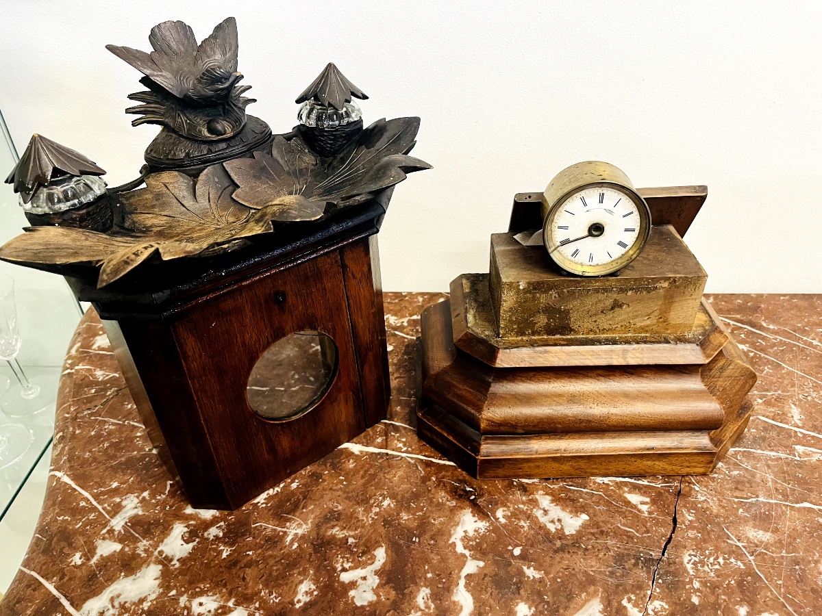 Wooden Clock Case With Inkwell – Black Forest-photo-1